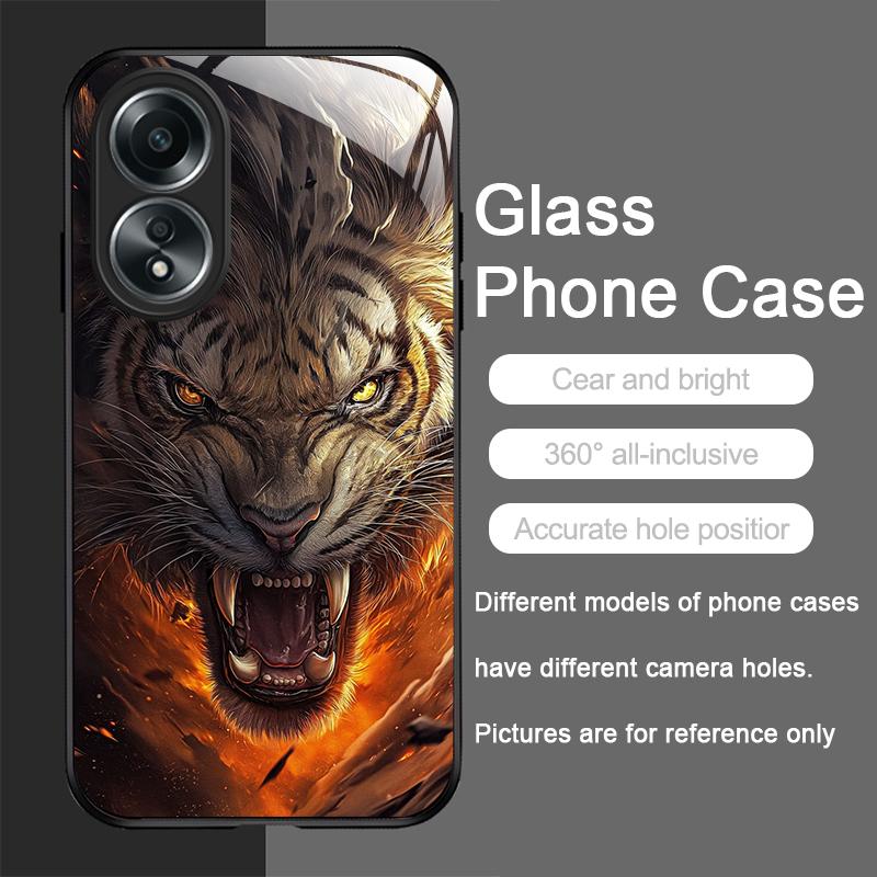 Golden Black Tiger Stripe Flame Print Tempered Glass Phone Case for OPPO Realme 13 Pro Plus 12 11 10 9i C55 X7 GT Neo 2 3T Cover
