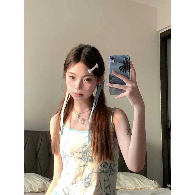 Y2k estetické sladké sexy tílko ženy bez rukávů japonský ležérní kreslený potisk tílka Harajuku All Match Cropped Grunge