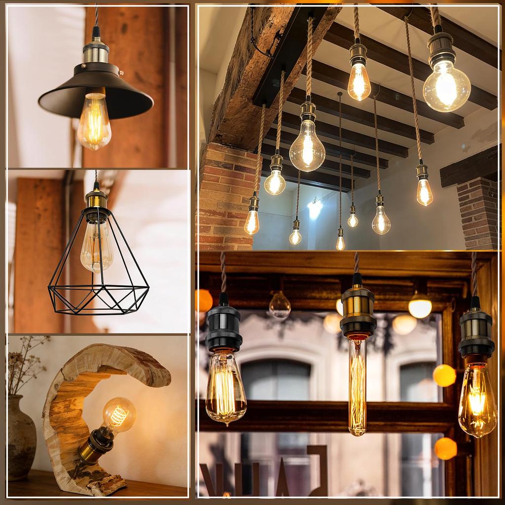 DiCUNO E26 Base Compatible Antique Lamp Socket, Edison Bulb Socket, Vintage Pendant Light, with Instructions, Champagne Gold, 6-Pack