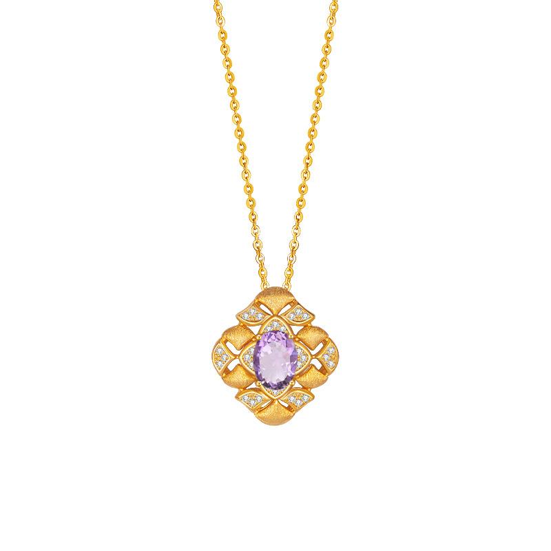 Wind Color Treasure Necklace Stud Earrings Set Natural Garnet Topaz S925 Silver Light Luxury Jewelry