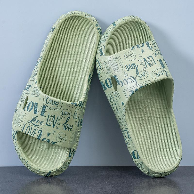 

Женская обувь 2024 года, трендовые летние тапочки для пар, модные принты, пляжные праздничные сандалии, женские тапочки с буквенным принтом для дома и облаков 44-45 зелёный