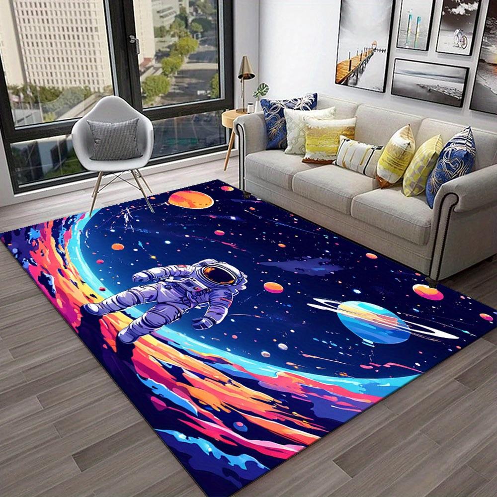 Astronaut in Space-Themed Area Rug - Explore The Universe Starry Sky Pattern, Non-Slip Polyester Carpet Mat for Home, Office,