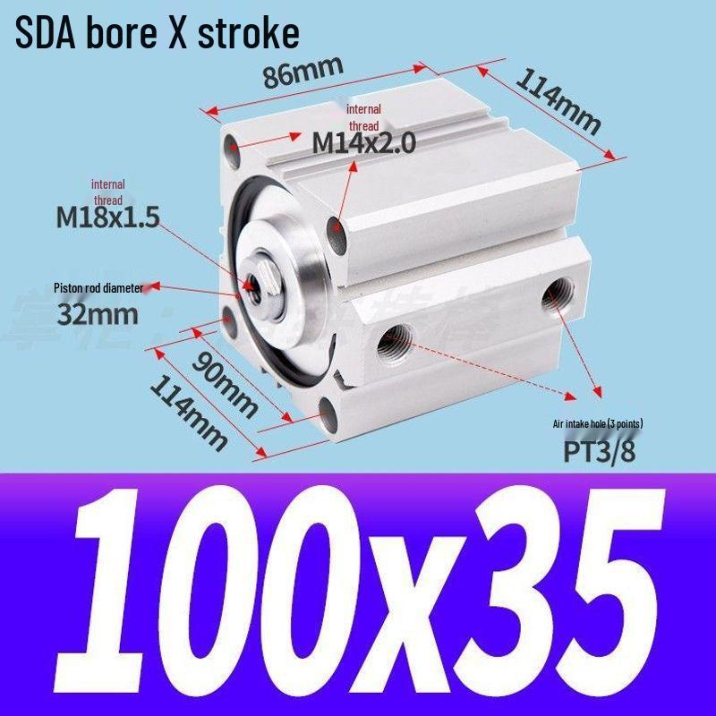 SDA Mini Pneumatic Cylinder, High Thrust, Thin Type, Bore Sizes 20/25/32/40/50