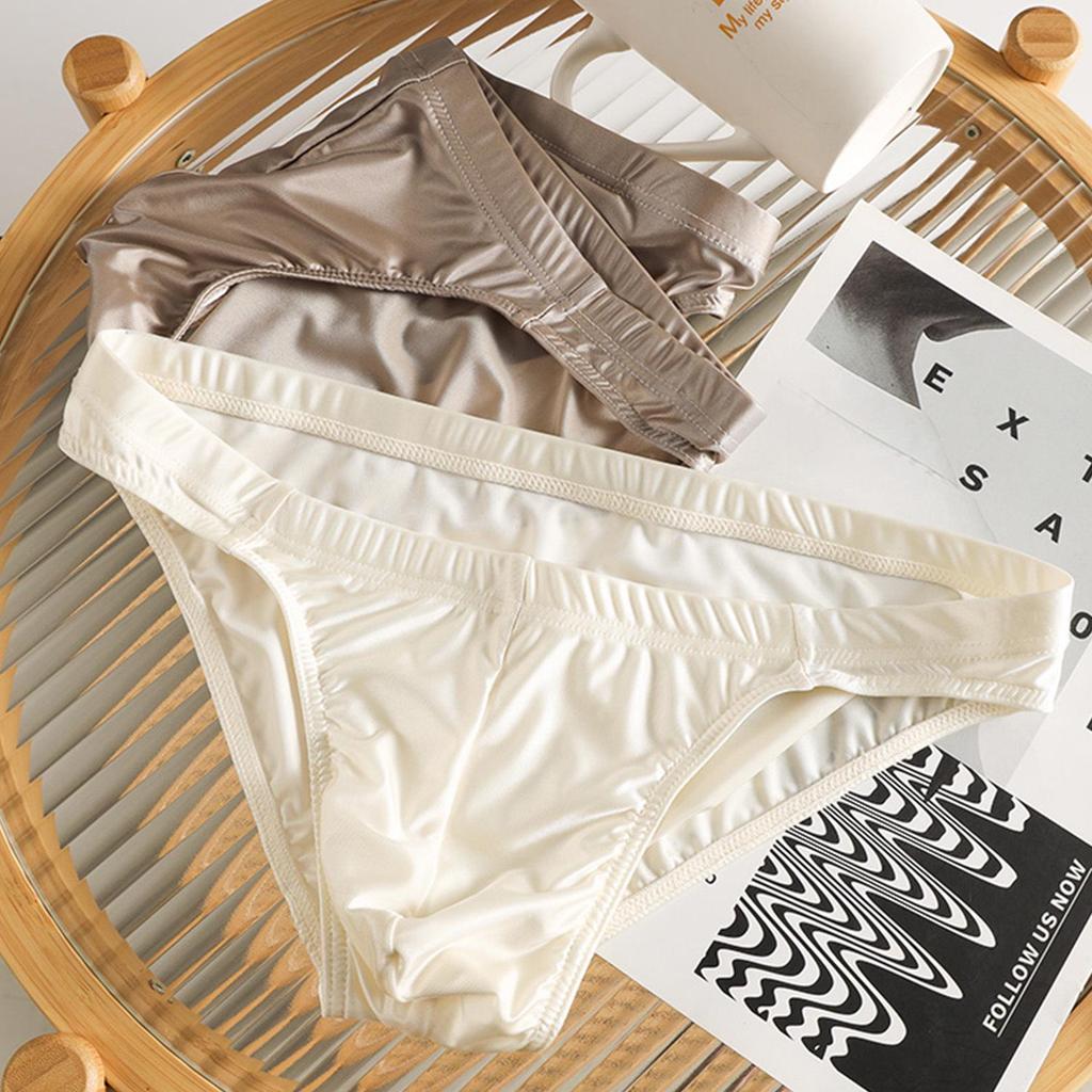 Men's Ice Silk Cool Briefs: High-End Satin, Minimalist Sexy Underwear for Young Men