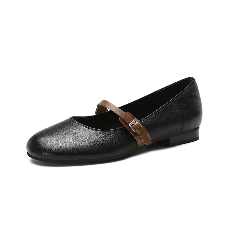 

Fashion New Spring/summer Mary Jane Shoes Genuine Leather Shoes for Women Fashion Round Toe Shallow Women Pumps Chunky Heels Beige 39 чёрный