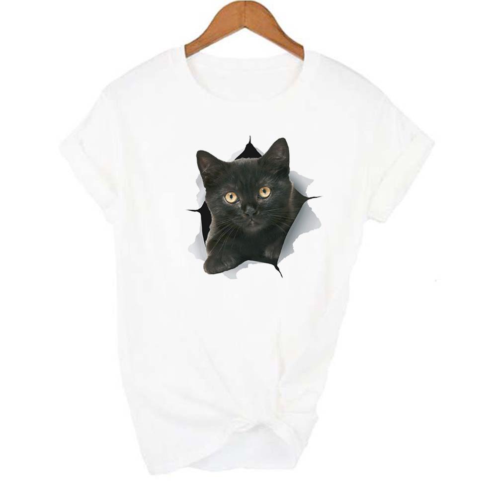 Fashion Cute 3D Cat Print Casual Harajuku T Shirt Summer Casual O Neck Clothes Top Female