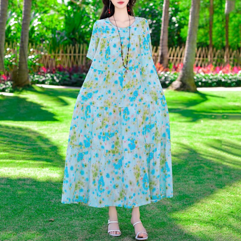 Elegant Long Dresses Summer Clothes Short Sleeve Casual Loose Women Dress