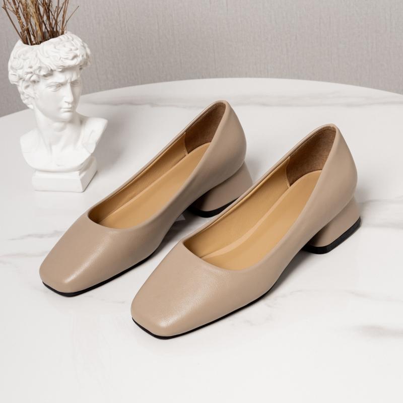 New Square Head Shallow Mouth Square Heel Small Leather Shoes Women's Elegant Fashion High Heels Dress Shoes Zapatos Mujer