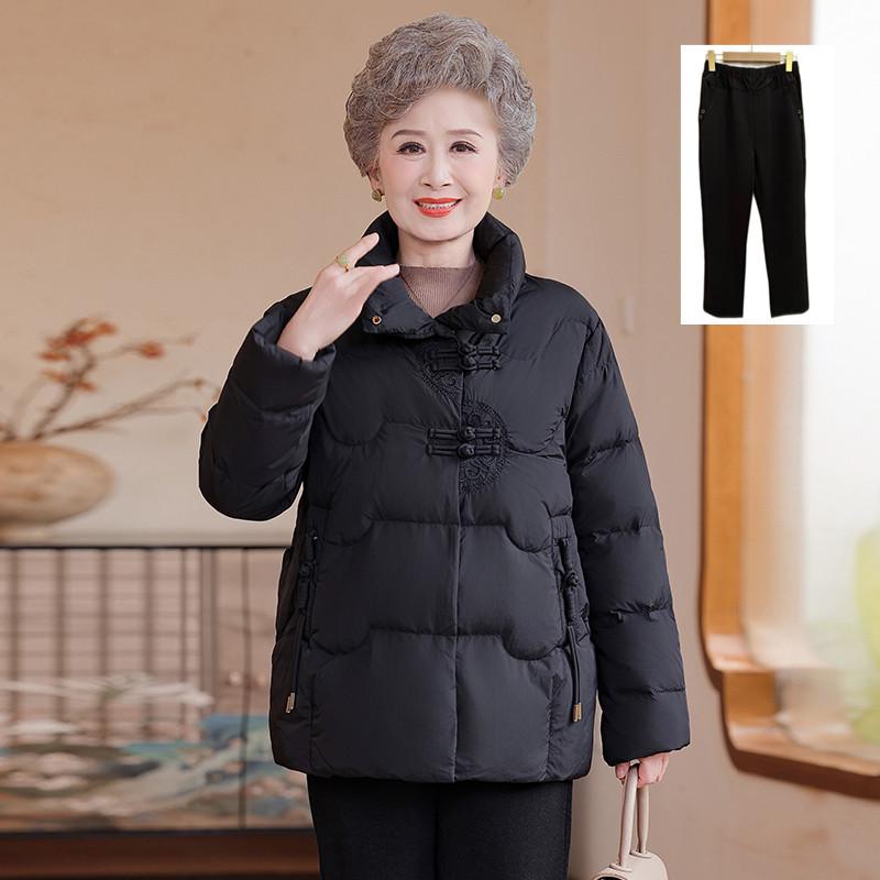 Red Chinese Style Winter Down Jacket for Middle-aged and Elderly Women: Warm, Thick Cotton Coat