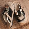 2025 Ethnic Women's Embroidered Outdoor Flat Slippers with Linen Midsole