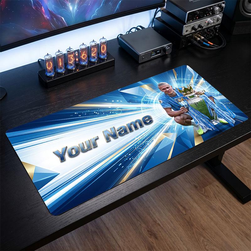 Erling Haaland Custom Large Mouse Pad, Personalized Name Text Print, Football Logo Non‑Slip Desk Mat Gaming Gift