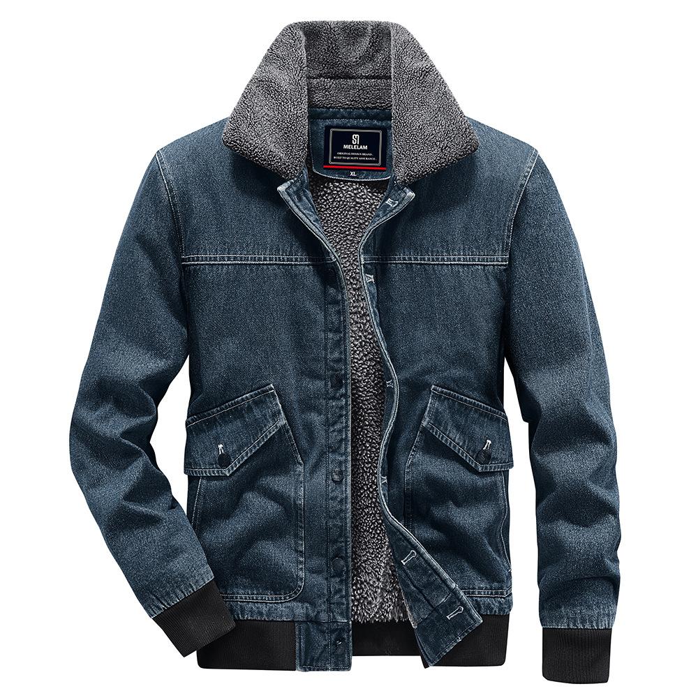 

Denim Jacket Men s Winter Casual Workwear Men s Jacket Loose Plush Lapel Retro Denim Top 4XL