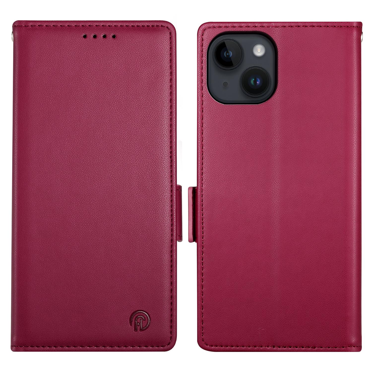 

DF-010 For iPhone 14 Case Solid Color PU Leather Wallet Drop-Proof Phone Cover C