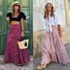 Fashion Loose Floral Printed Casual Skirts 2026 Spring Summer Women Elegant Pleated Swinging Beach Vacation A-line Long Skirts Ladies Holiday Clothing