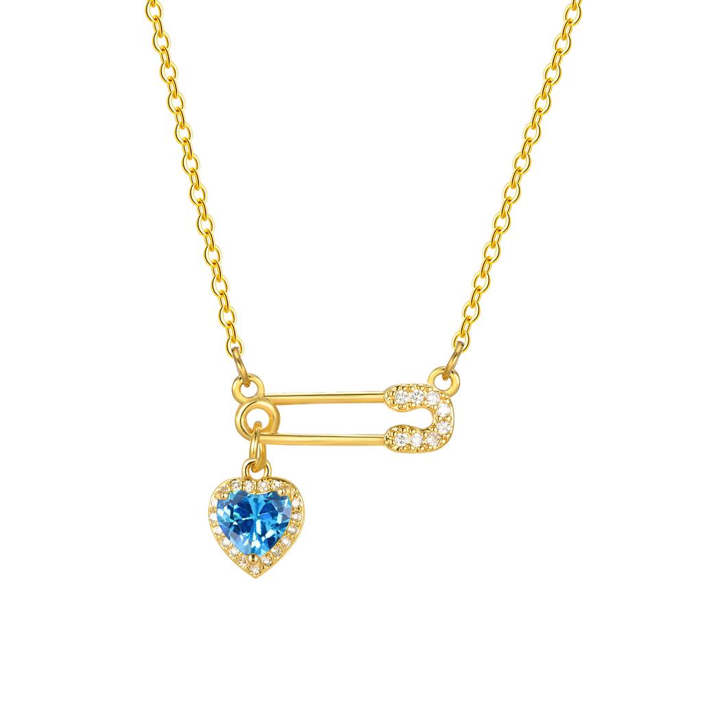Cubic Zirconia Heart Love Charms Safety Pin Pendant Necklace, Women Necklace Adjustable Stainless Steel Jewelry