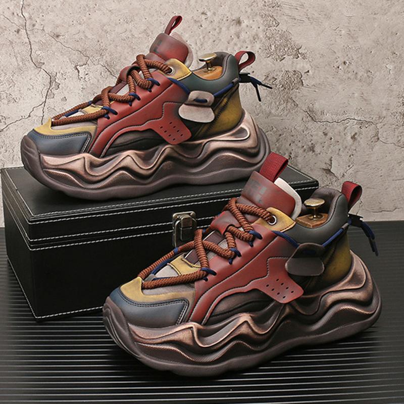 Fashion New Fashion Designer Men's Retro Mixed Colors Lace Up Platform Causal Shoes Flats Male Walking Sneakers Zapatos Hombre