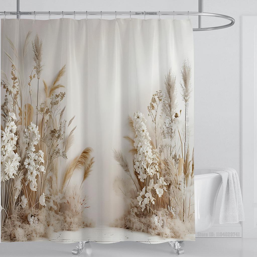Plant Wheat Straw Shower Curtain Waterproof Shower Curtain Polyester Fabric 3D Printed Curtain Bathroom Decoration with Hooks