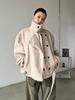 Unisex Double-Breasted Wool Blend Coat with Velvet Lining - Winter Mountain Eagle Design
