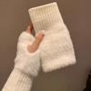 Mink Fleece Μαλακά χειμωνιάτικα γάντια με μισό δάχτυλο Γυναικεία ζεστά πολυτελή συμπαγή λευκά βελούδινα πλεκτά γάντια χωρίς δάχτυλα Γάντια καρπού Writtingc