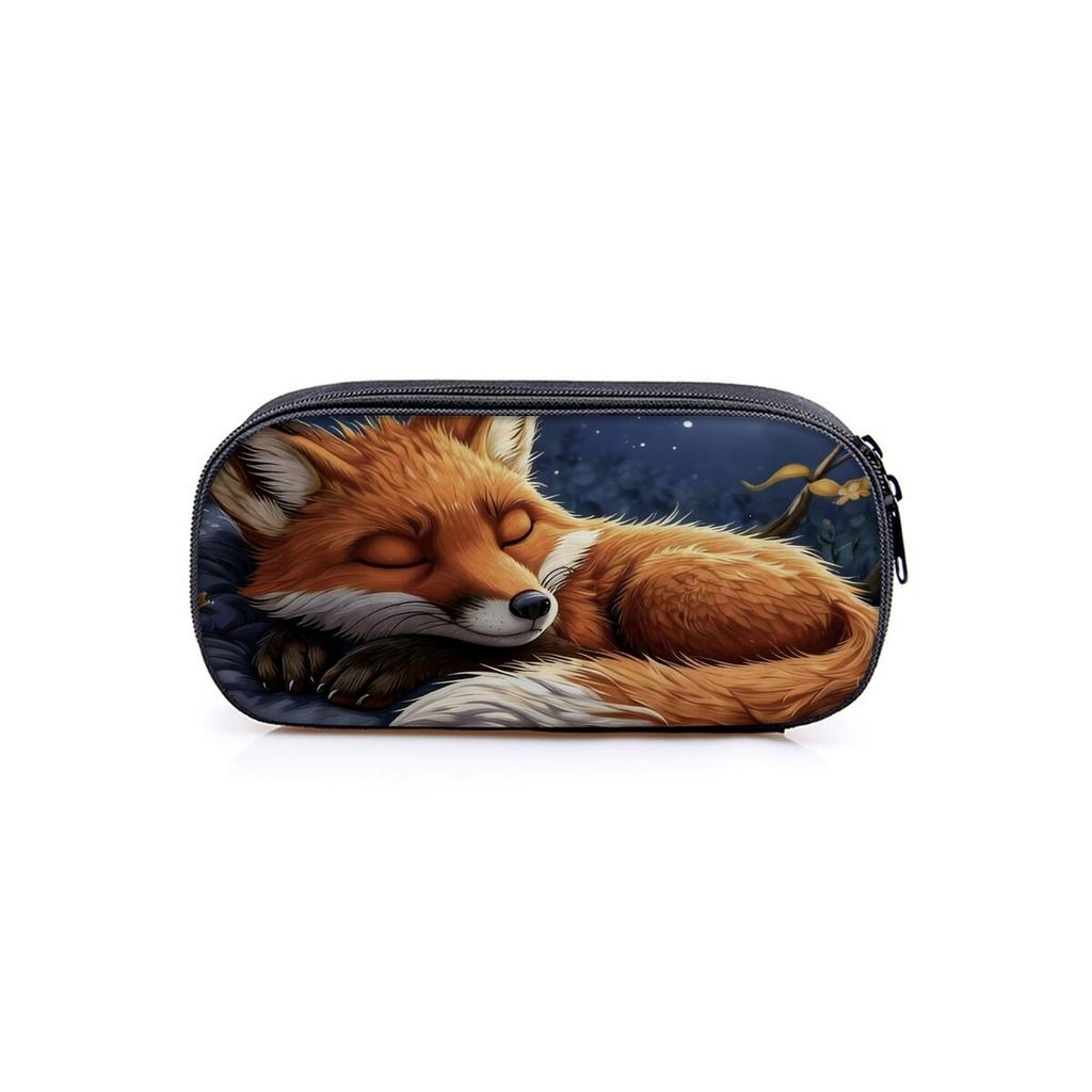 Cute Fox Pattern Layered Fabric Pencil Case for Boys and Girls Best Gift 2D Cartoon School & Office Use