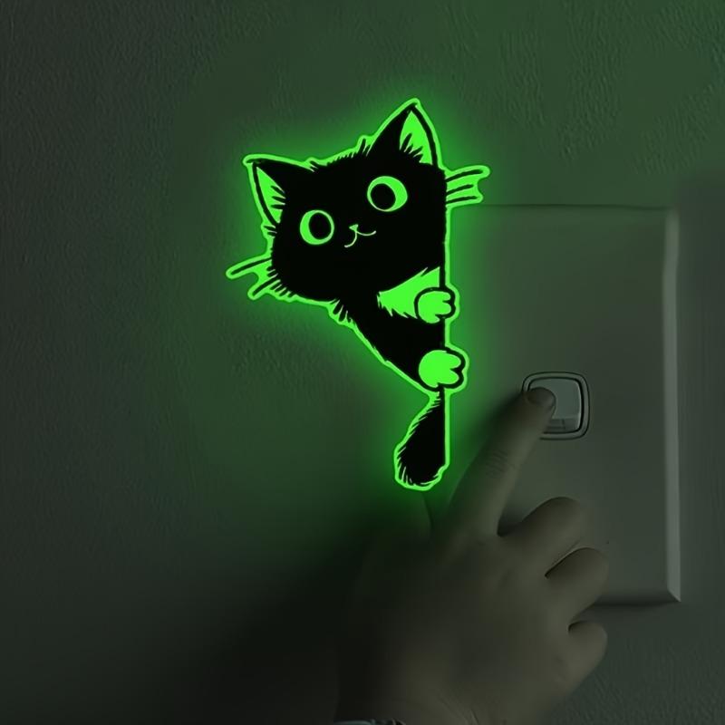 1pc Green Glow-in-the-Dark “Little Black Cat” Wall Sticker—Perfect for Decorating Your Entryway Self-Adhesive 2D Flat Design