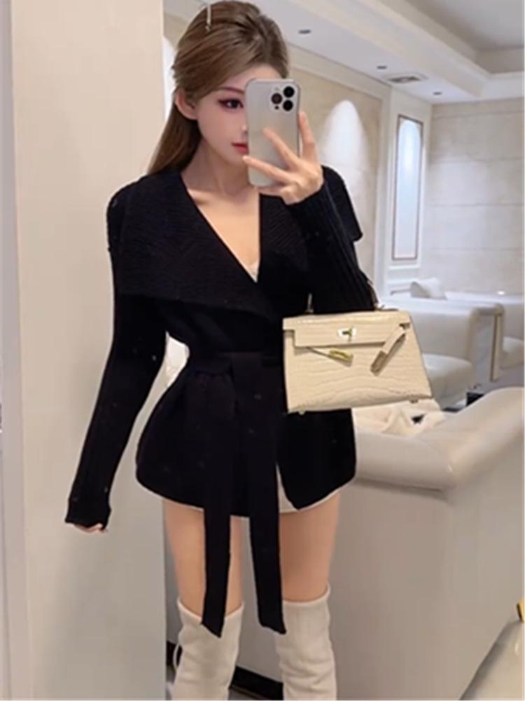 Women's European Chic Tie-Waist Cardigan Sweater - Stylish Autumn/Winter Fashion