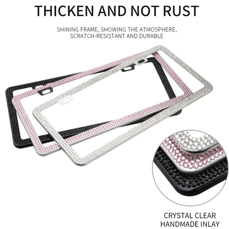NEW Bling Crystal Car License Plate Frame Women Rhinestone License Plate Frame Cover Holder Car Accessories with Screw 31*16cm License Plate Covers