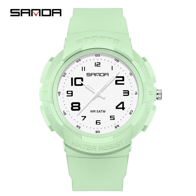 Sanda Trendy Design Soft Student Watch TPU Strap 50M Depth Waterproof Quartz Movement Children Fashion Sports Wrist Watch