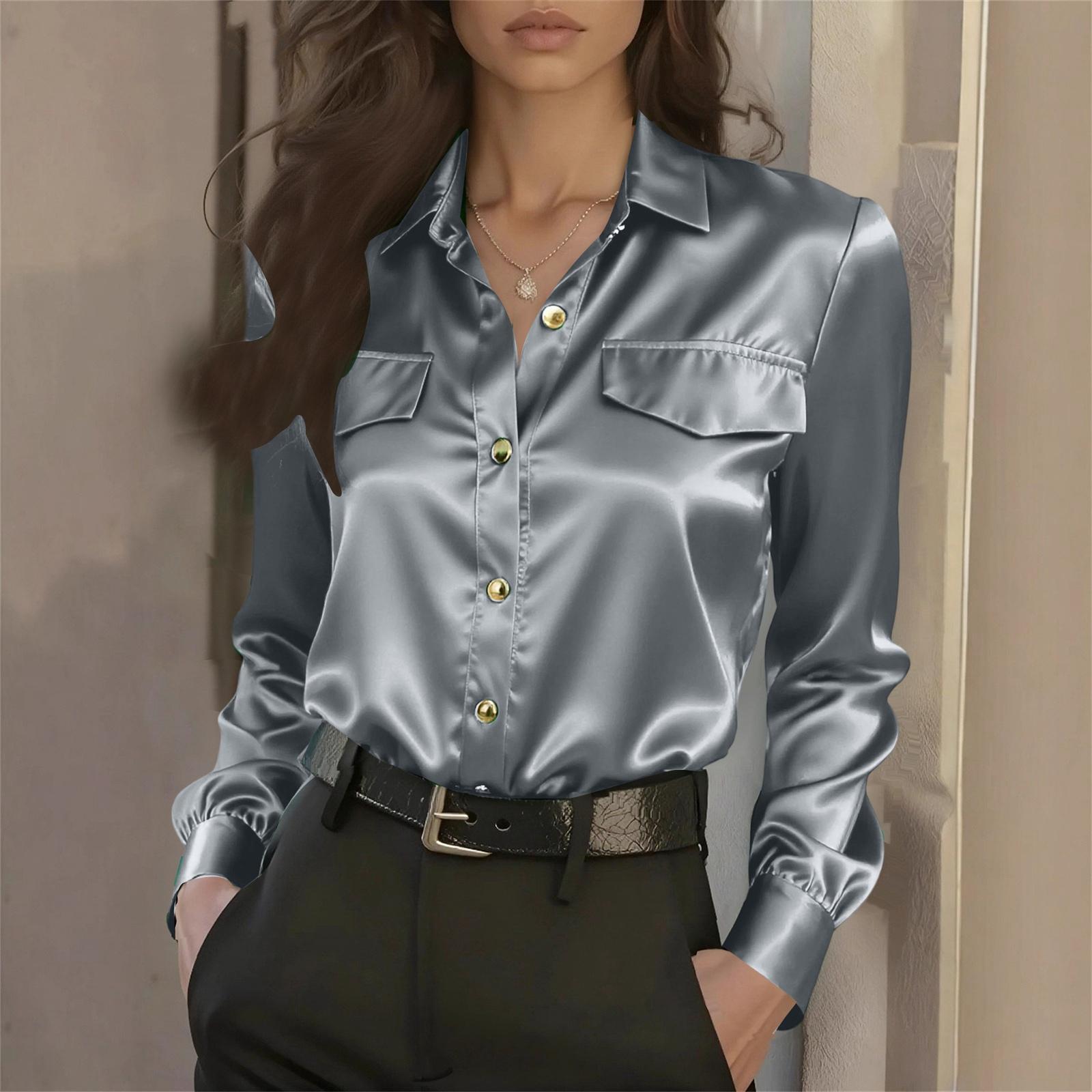 

Женская цветная рубашка с карманом, длинным рукавом, воротником и пуговицами XL