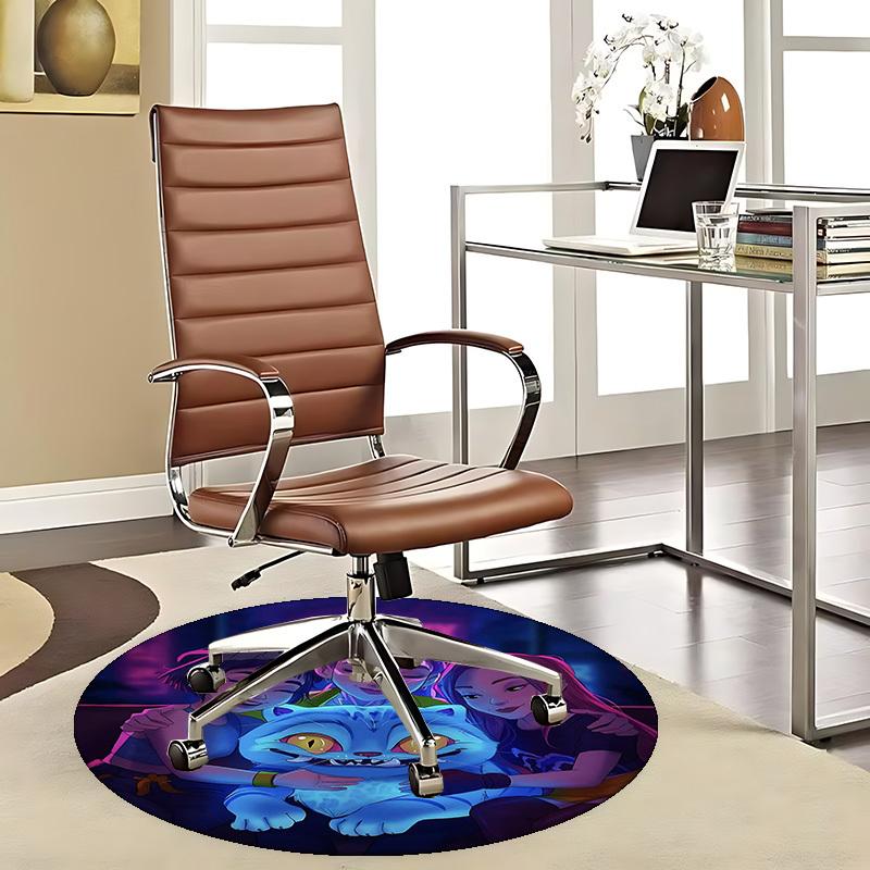 

1pc Anime Design Round Carpet - Office Chair Mat with Blue Cat and Friends, Suitable for Home Decor, Gaming Room 80cm
