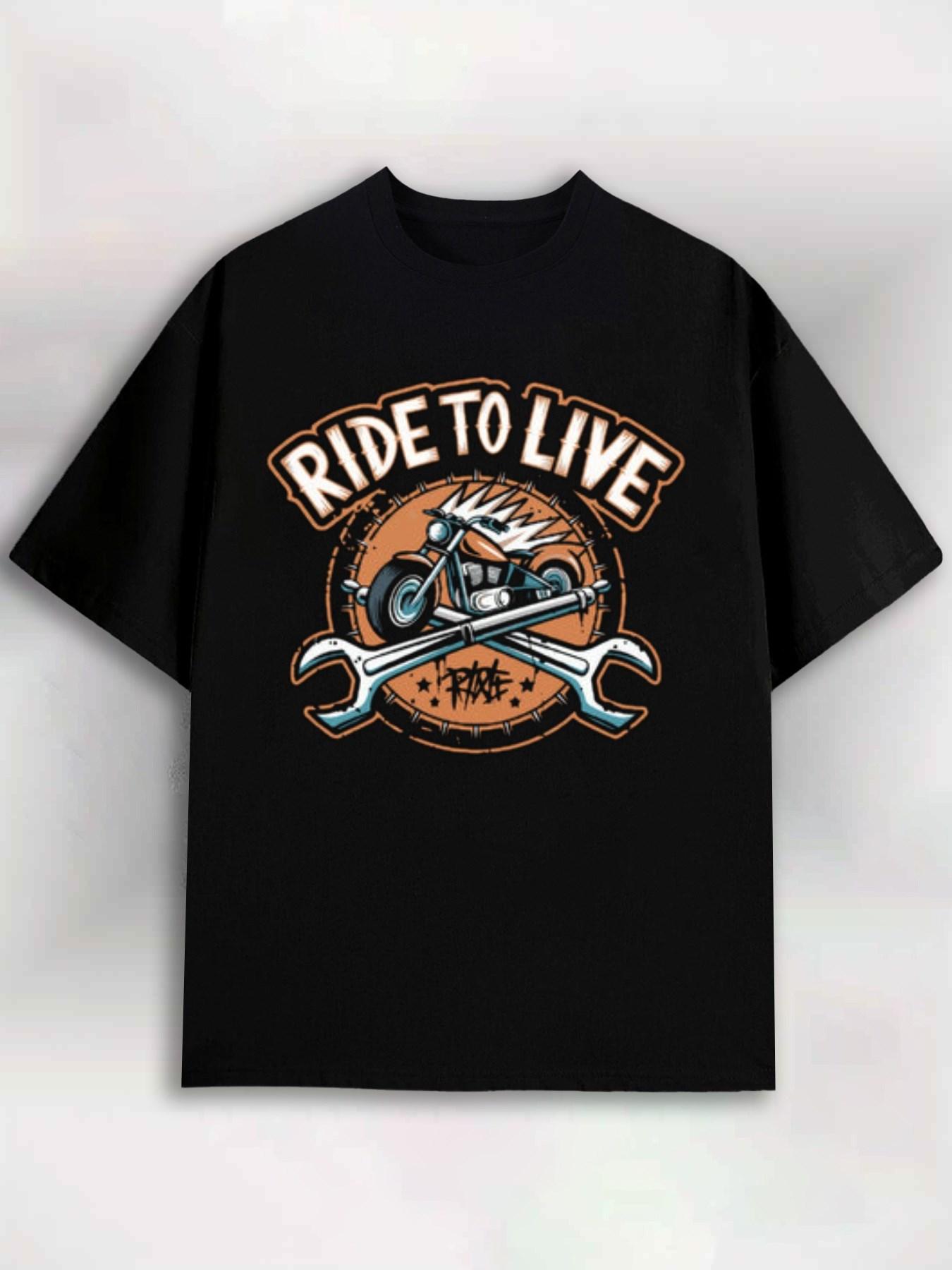 Unisexs Motorcycle Graphic with Ride to Live Motorcycle Design100 cotton Oneck short sleeve casual printed Unisexs Tshirt S