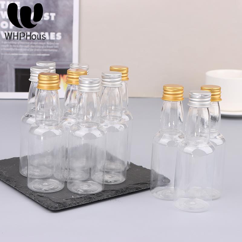 10Pcs 50ml Mini Clear PET Refillable Small Wine Bottles For Party Wedding Liquor Bottles With Leak Proof Screw Lid