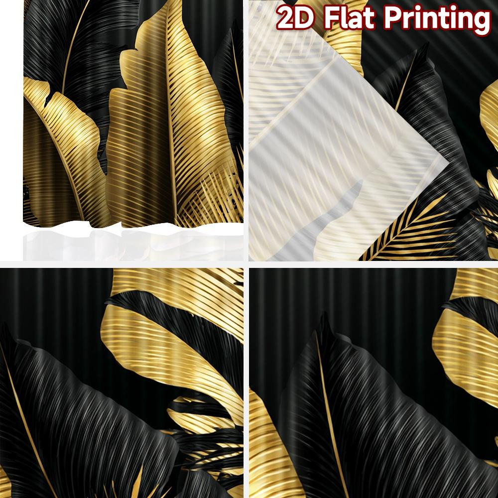Set Of 2 Minimalist Flat Printing Curtains Without Rod Golden Black Leaves Valentine Is Day Festival Fabric Curtain Polyester