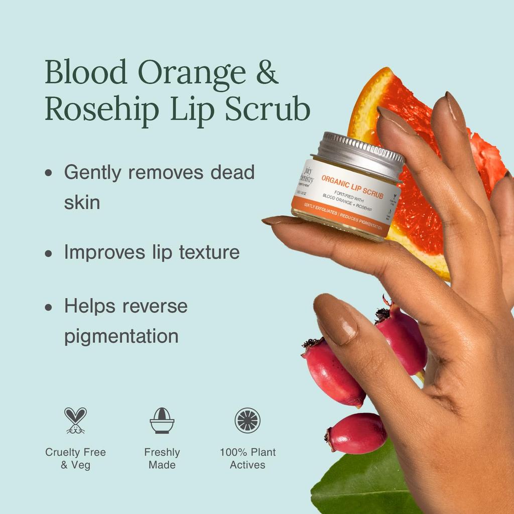 Juicy Chemistry Organic Lip Scrub with Blood Orange & Rosehip, 10 g | 100% Natural Exfoliating Lip Care | Brightens & Evens Lip Tone | Reduces Pi