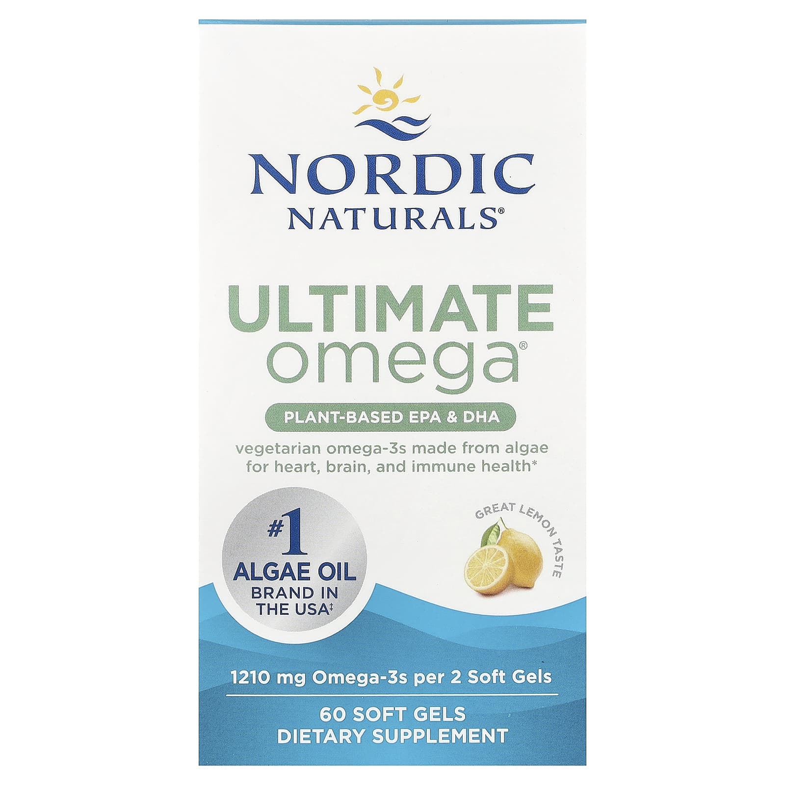 

Nordic Naturals, Ultimate Omega®, ЕПК та ДГК рослинного походження, Лимонний смак, 60 м яких капсул (605 мг на м яку капсулу)