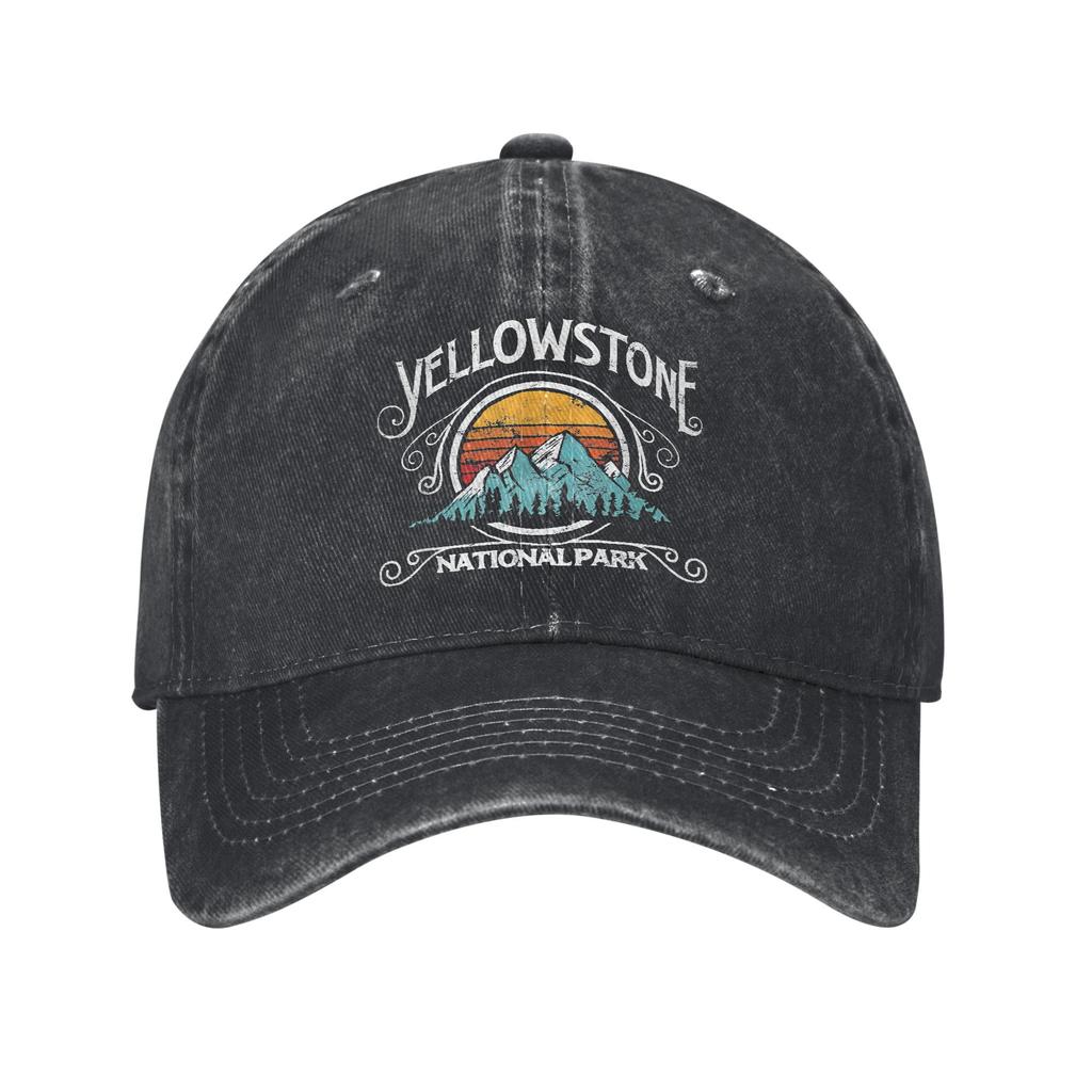 Vintage Yellowstone US National Park Wolf Bison Bear Vintage Baseball Caps Distressed Washed Caps Hat