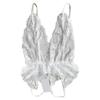 Women Lace Bodysuit Adjustable Fashionable Elegant Breathable Bow Decor Deep V Bodysuit for Home White Free Size