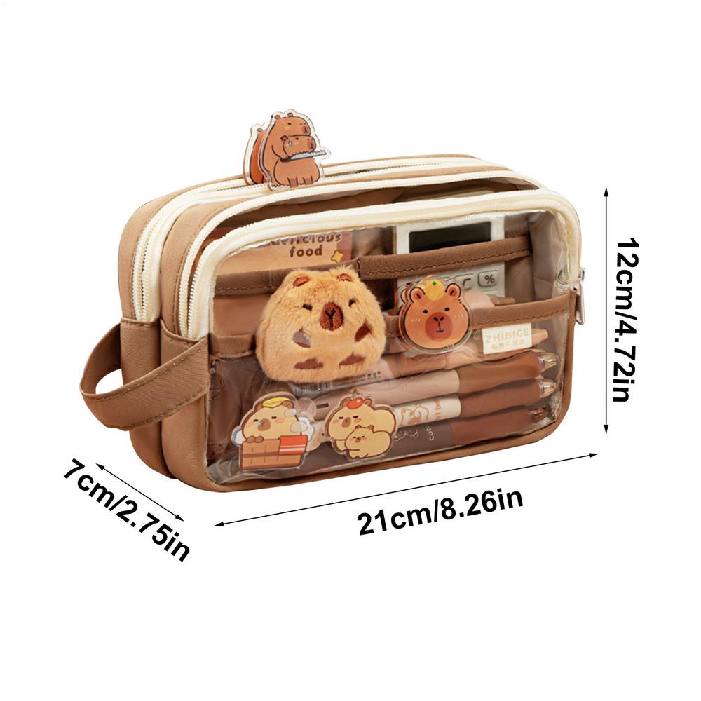 

cute Capybara Print Large Capacity Pencil Case, Clear Stationery Organizer Bag for School Office Art Supplies Storage Girls Kids кавовий