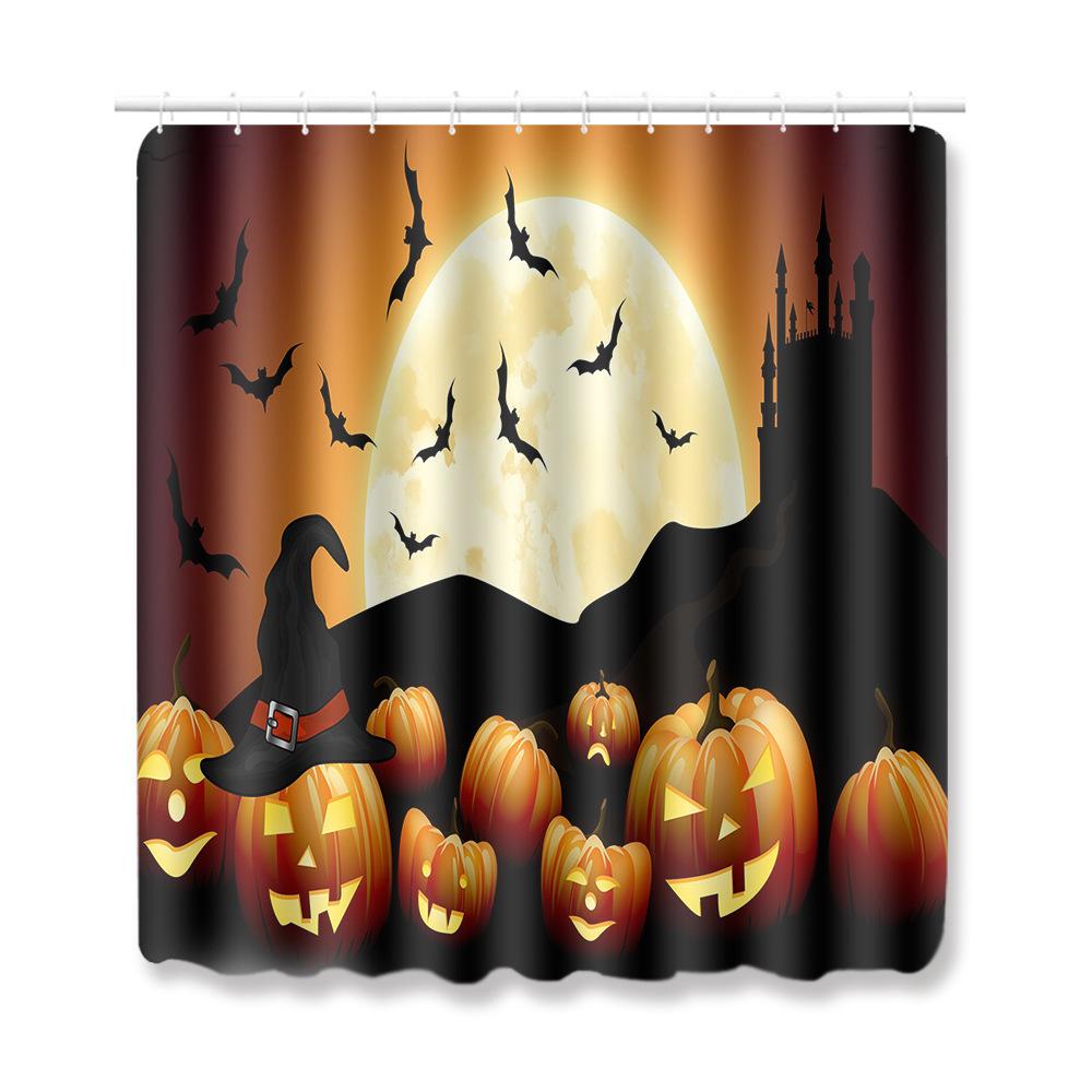 Halloween Shower Curtain Floor Mat Combination Four-Piece Set Bathroom Toilet Carpet Door Mat