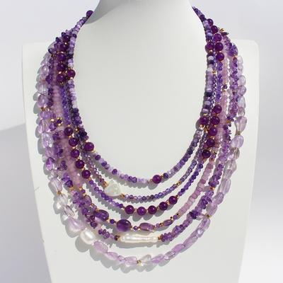 Noble Purple Natural Stone Beaded Necklace Premium Crystal Baroque Pearl Stacked Collarbone Chain