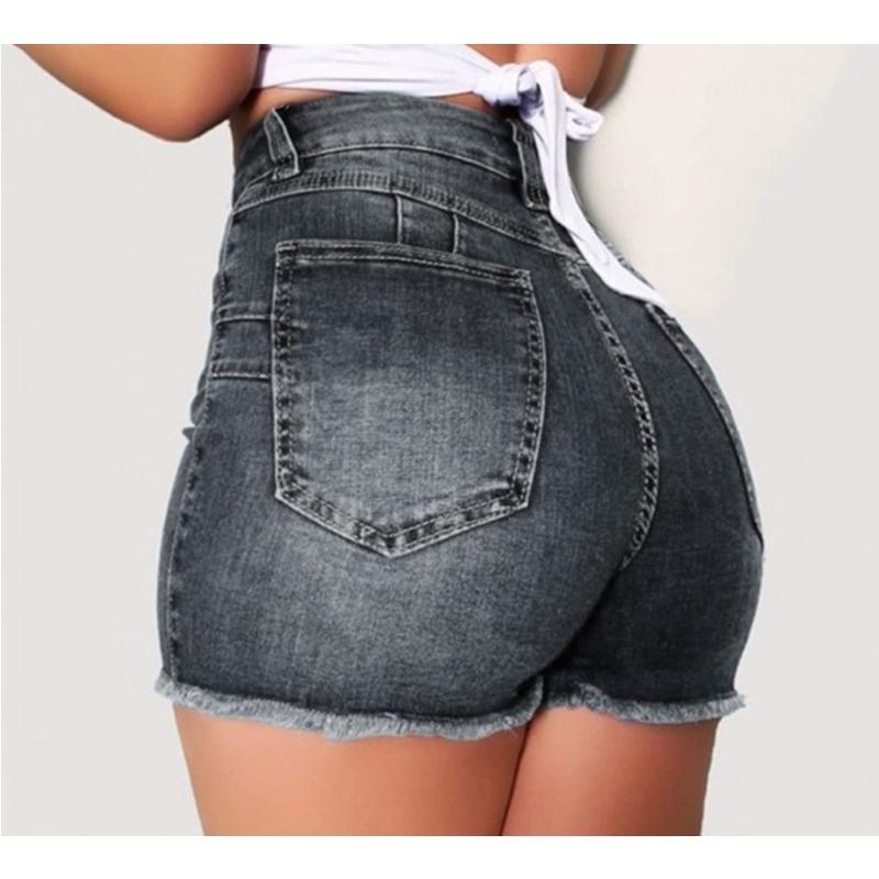 Dames Nieuwe Stretch Slim Hole Fringe Denim Shorts