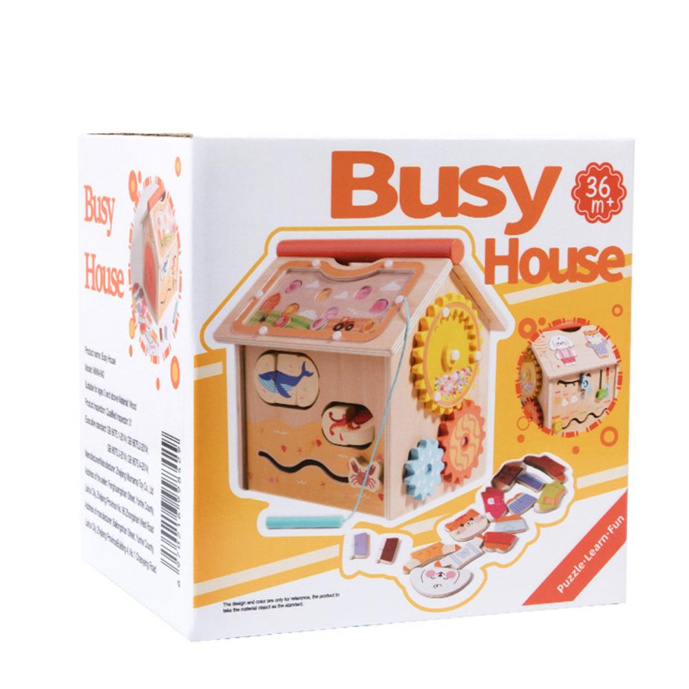 Wooden Busy House Interactive Playhouse Multifunctional Activity House Fine Motor Training Early Education Toys Gifts For Kids