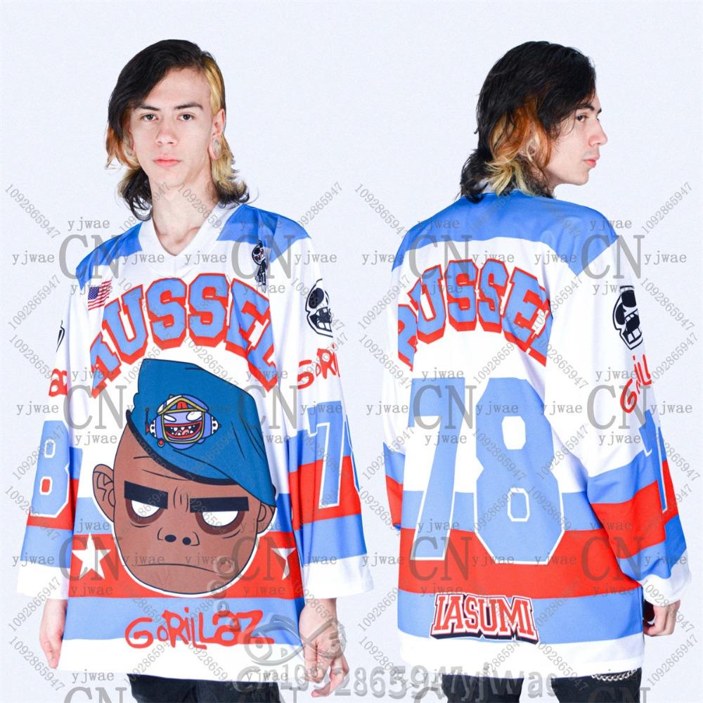 2026 Nuova Maglia da Hockey GORILLAZ Scollo a V Larga e alla Moda Streetwear Hip-Hop T-shirt Casual a Maniche Lunghe da Uomo e da Donna