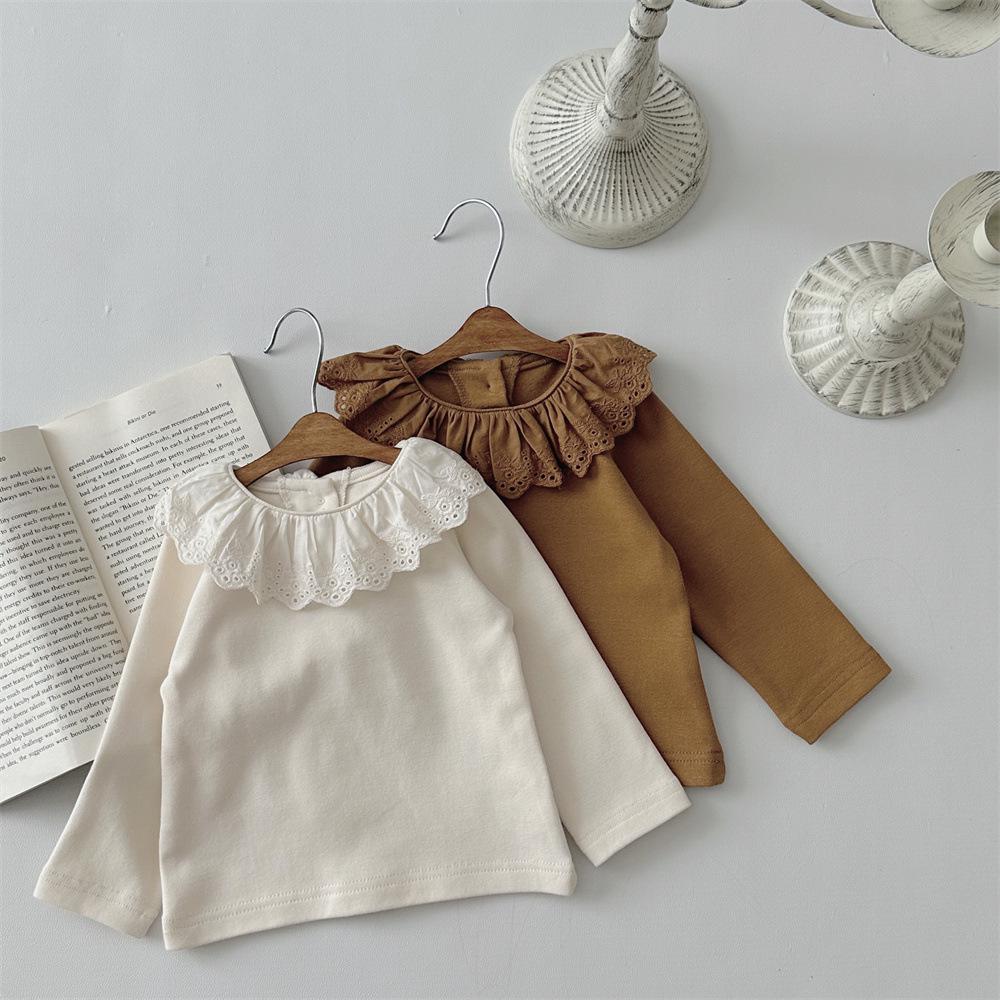 Spring & Autumn Infant Girl's Embroidered Lace Ruffle Collar Top