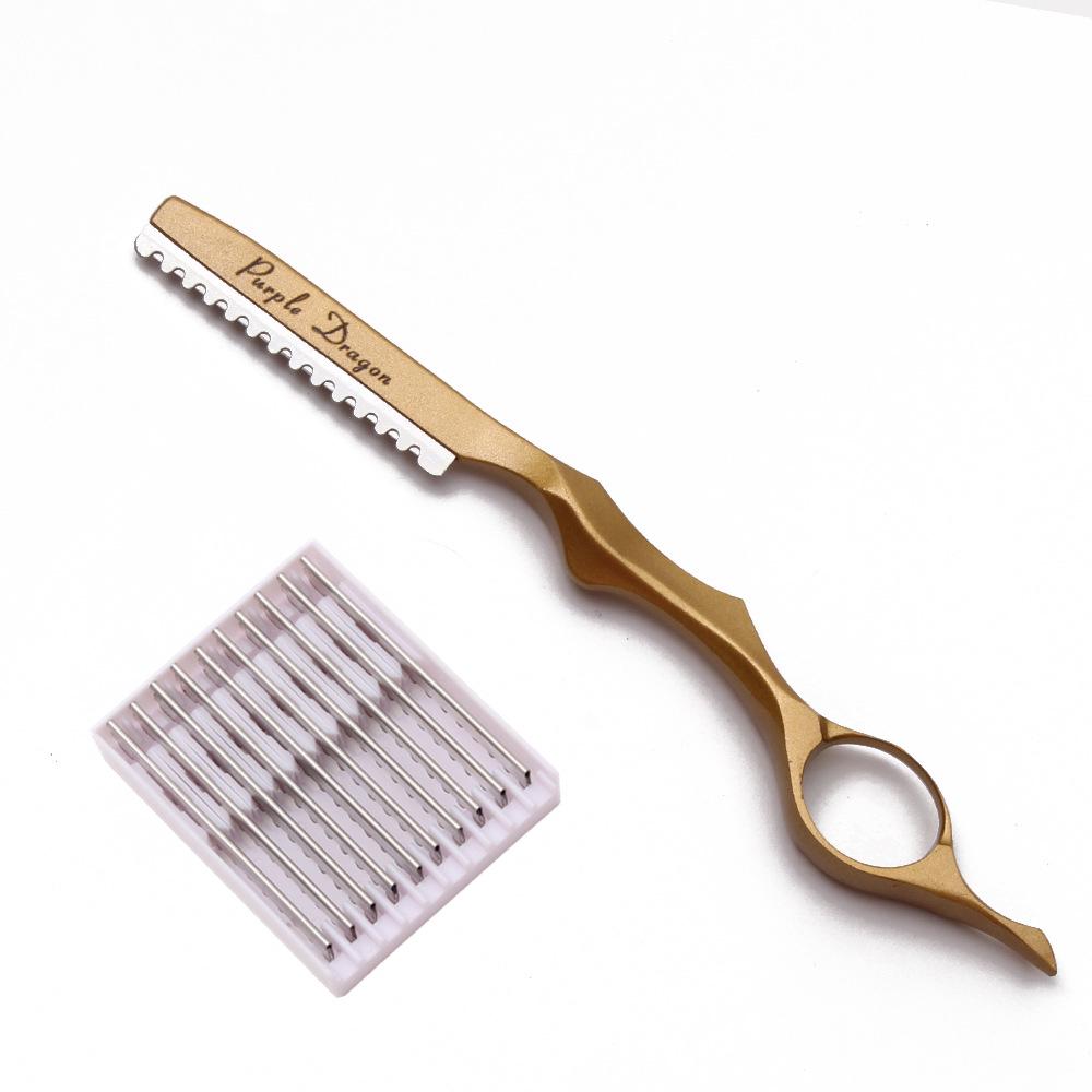Purple Dragon Hair Razor Holder & 10 Blades - 8 Colors, Hairdressing Thinning Knife, Manual Scraper