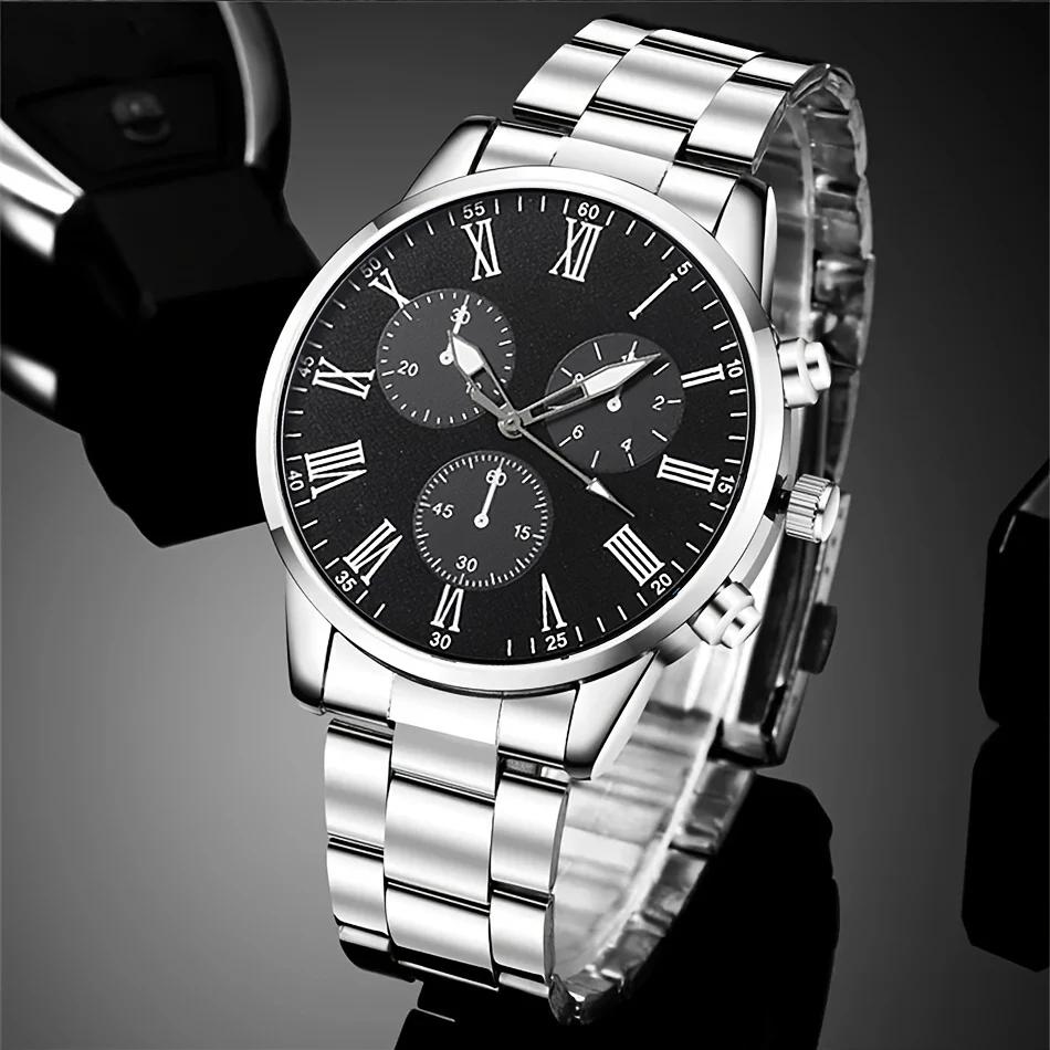 1-piece set of men's watches, business high-end quartz watches, large dial steel strip watches, men's watches