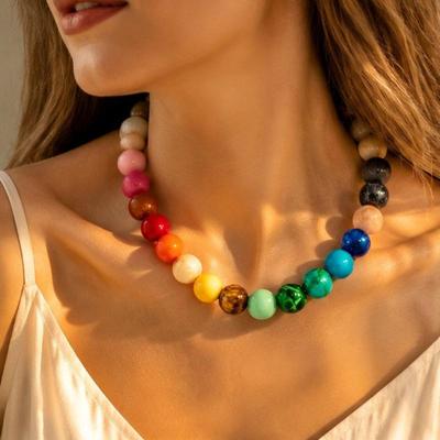 20 mm farverige tykke perlekæder til kvinder Trendy Boho Halskæde Statement Choker Sommer Strand Smykker Fødselsdagsgave Til Hen