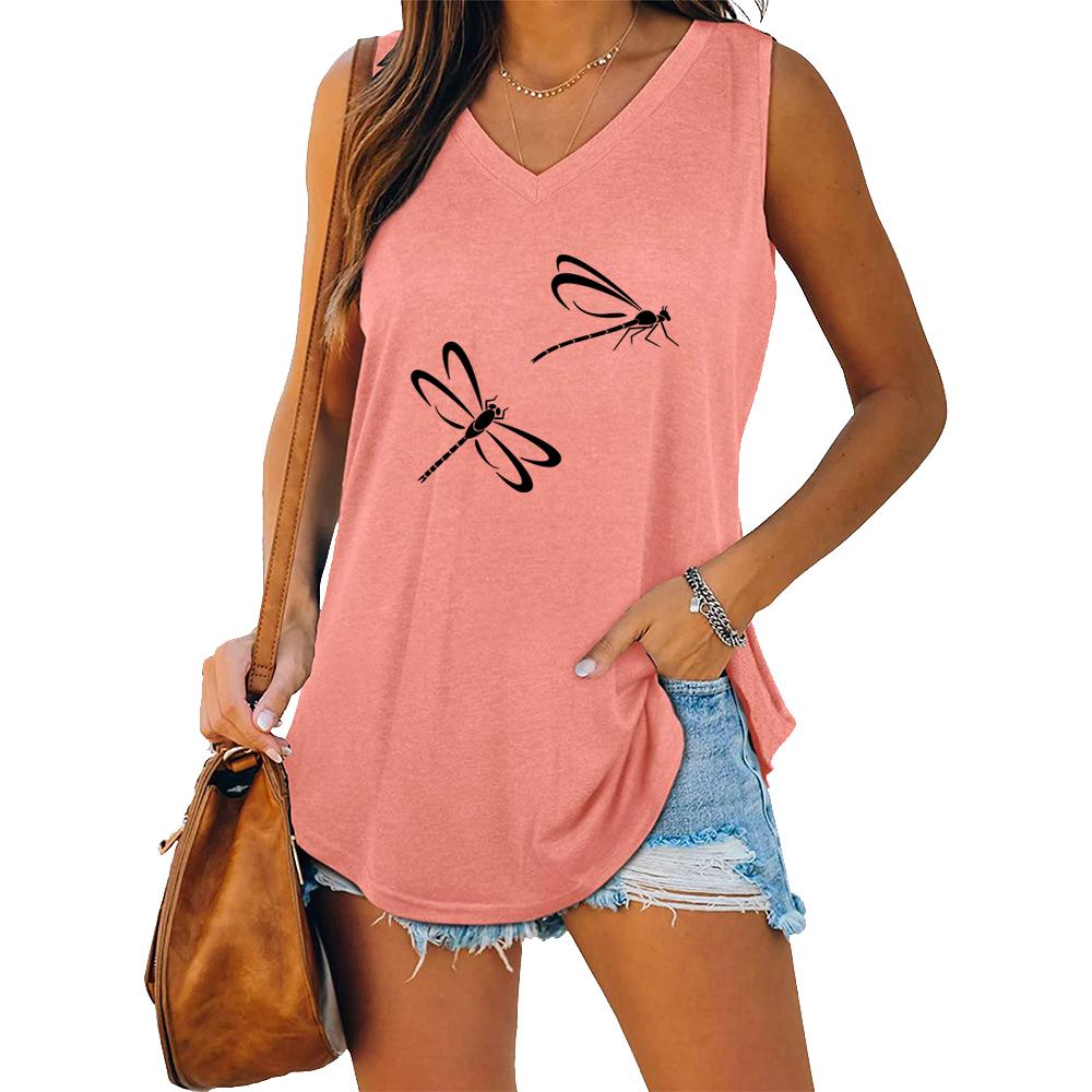 Women Fashion V-neck Sleeveless T-shirt Women Casual Loose Tank Top