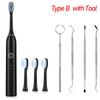 Sonic Electric Toothbrush for Adults Black Smart Timer 6 Modes Deep Clean Toothbrush with 4 Brush Heads Toothbrush Oral Care