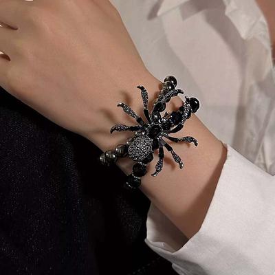 Gothic Black Spider Beads Bracelet for Women Men Unique Spider Web Charm Dark Personality Handmade Jewelry Gifts Accessories